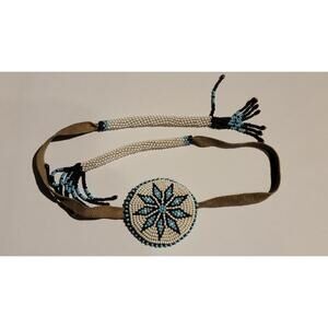 Vintage Seed Bead Medallion Native American Necklace Leather (x2)